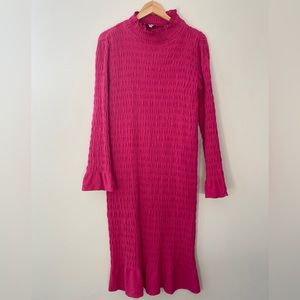 Never Fully Dressed ruched hot pink midi dress